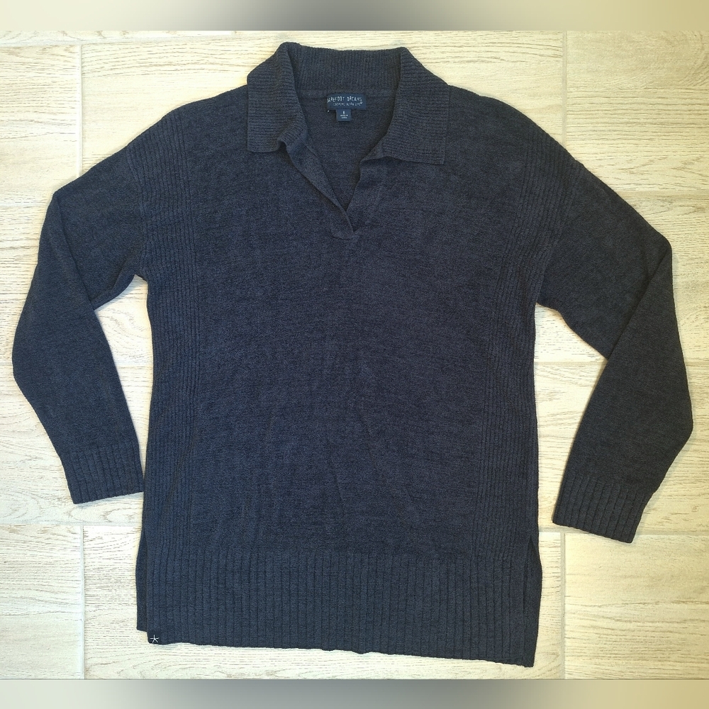 Barefoot Dreams Women's Blue Rib Collar Cozy Chic Ultra Lite Soft Sweater Small